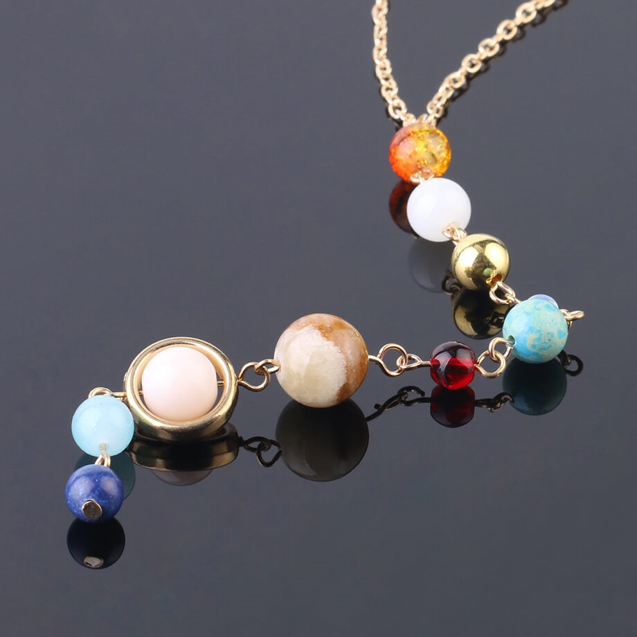 Eight Planets Gold-plated Necklace Long Pendant