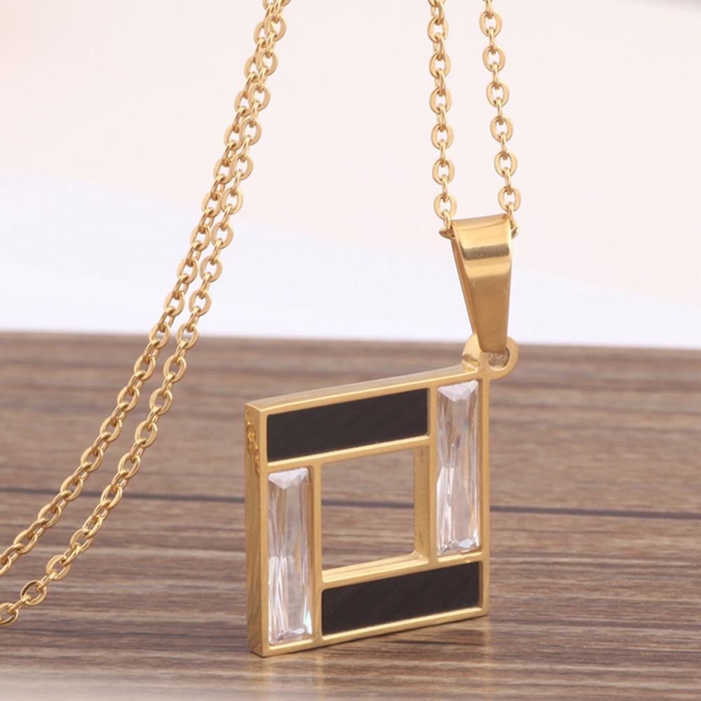 Simple Square Zircon Niche Design Sense Titanium Steel Women's Necklace
