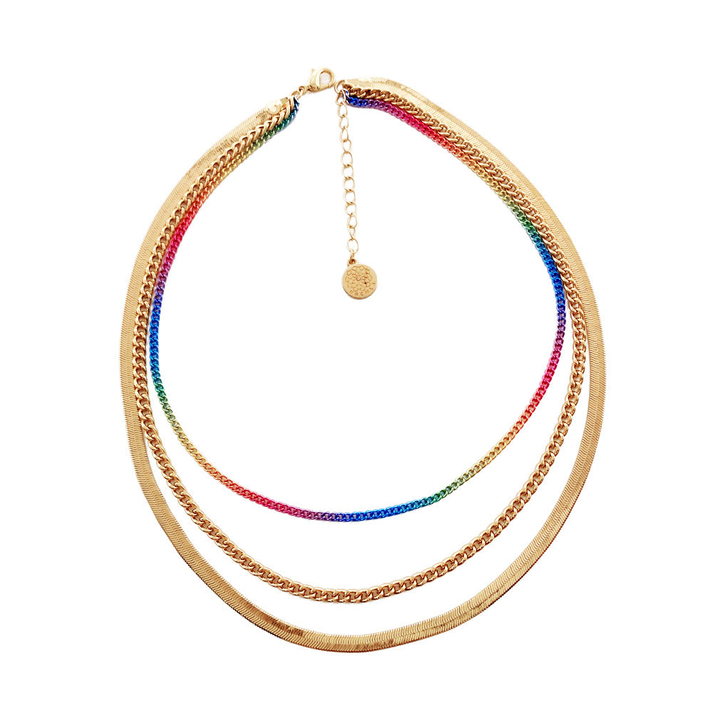 Three Layers of Colored Lacquered Metal Necklace