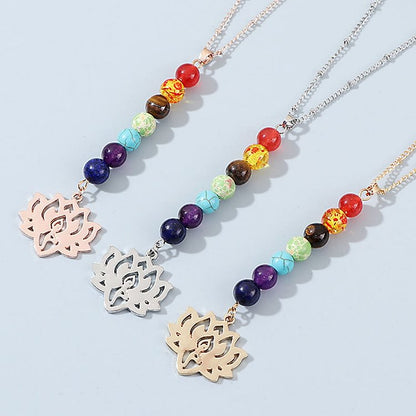 Chakra Lotus Flower Gemstone Necklace