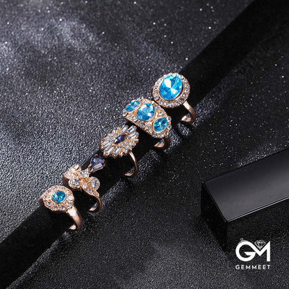 Luxury Sapphire Gold and Silver 11-Piece Ring Set