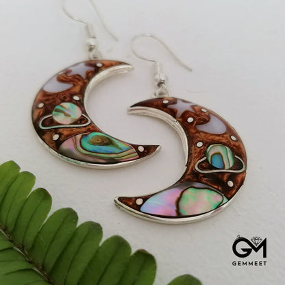 Bohemian Moon Shaped Cosmic Planet Earrings