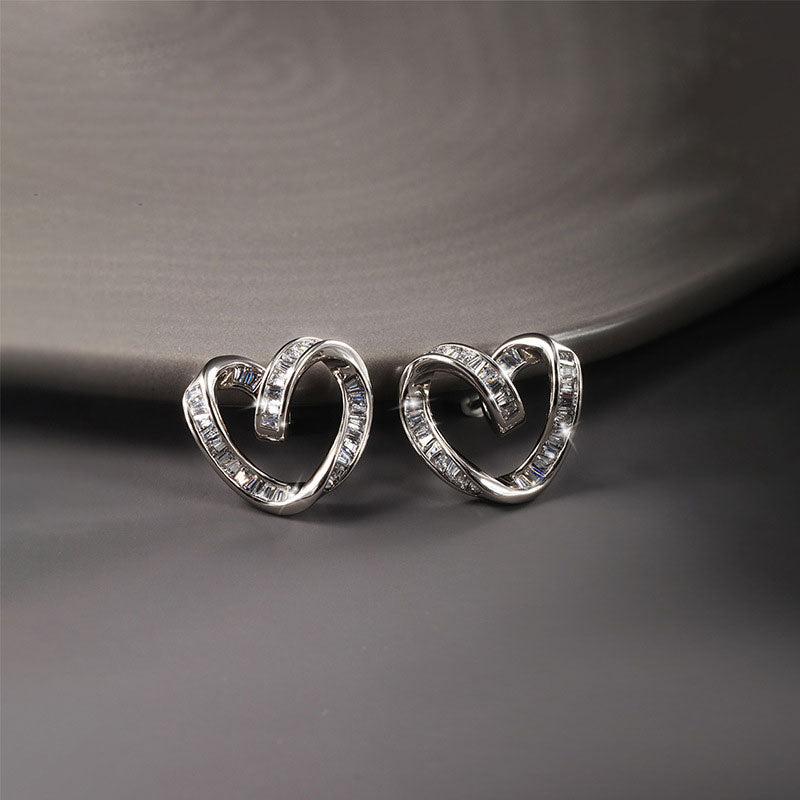 Micropaved Square Zirconia Heart Shape Stud Earrings