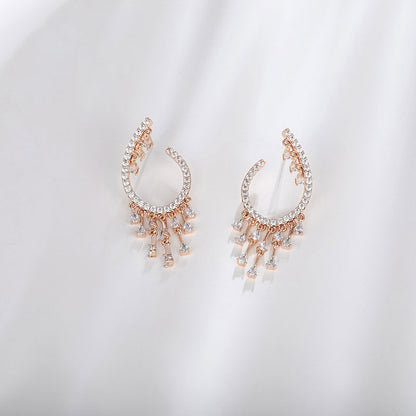 Elegant and Simple Full Zircon Earrings with Tassels