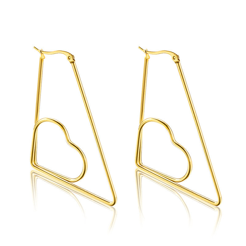 Cutout Triangle Stylish Geometric Stainless Steel Earrings with Peach Heart
