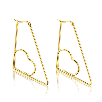 Cutout Triangle Stylish Geometric Stainless Steel Earrings with Peach Heart