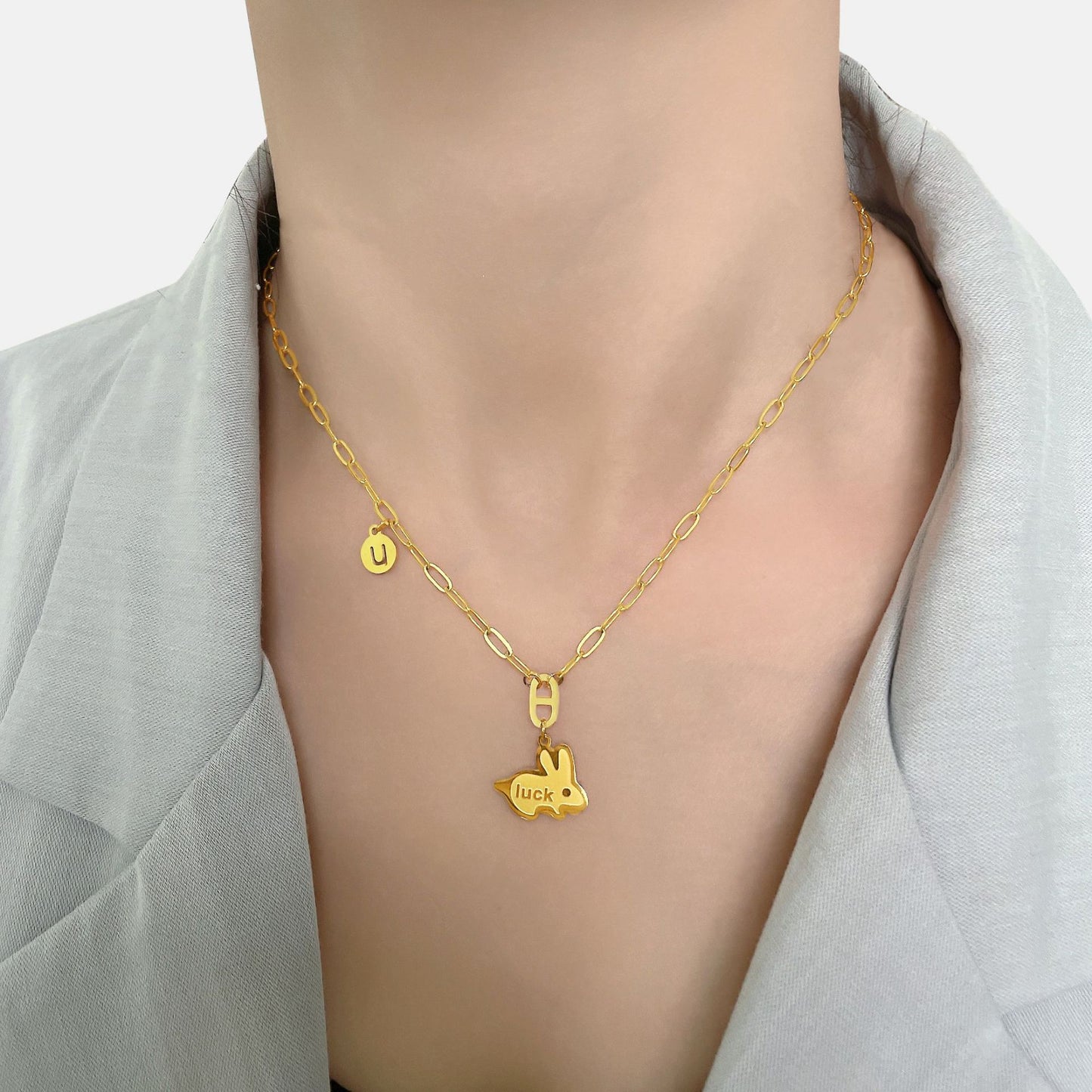 New Lucky Rabbit Titanium Steel Collar Bone Necklace