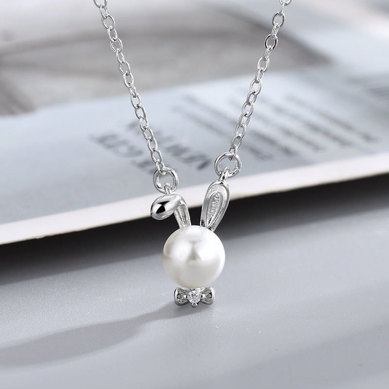 Bow Pearl Rabbit Necklace