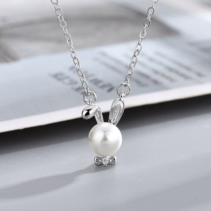 Bow Pearl Rabbit Necklace