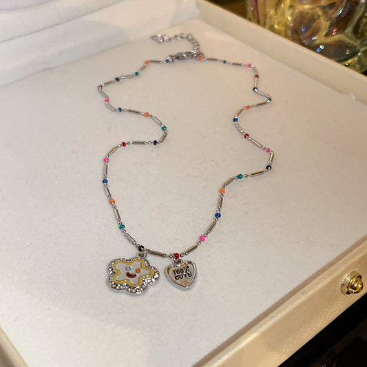 Colorful Smiley Face Pentagram Love Necklace
