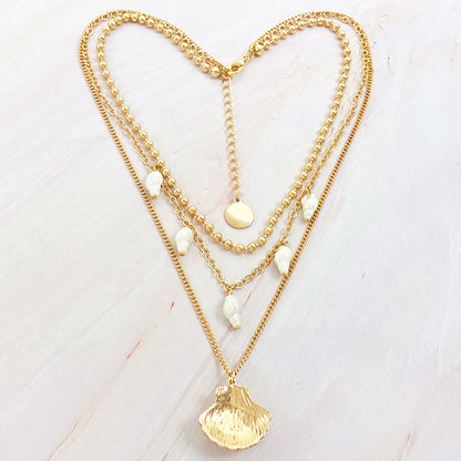 Three-tiered Shell and Conch Necklace
