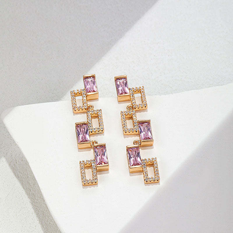 Irregular Geometric Square Gemstone Interlaced Earrings