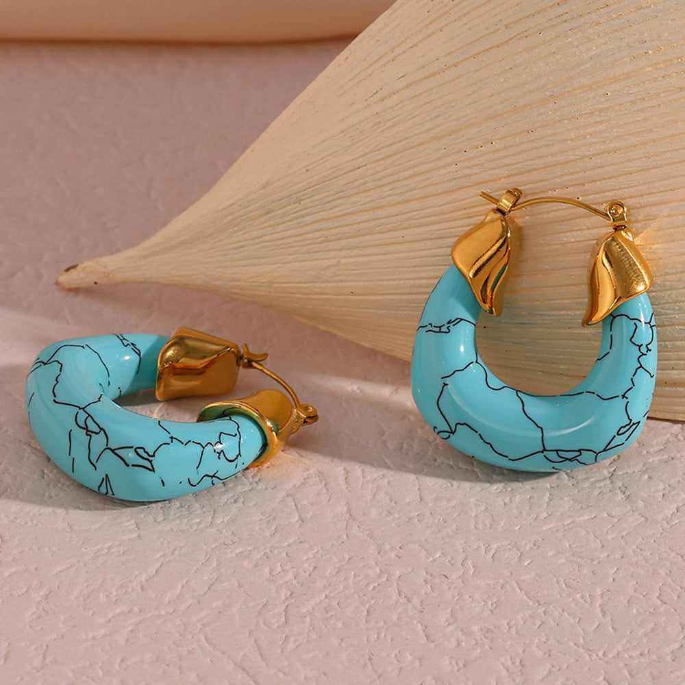 Stainless Steel Acrylic Turquoise U-shaped Earrings