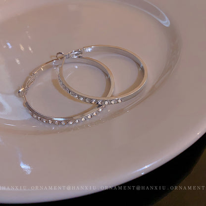 Silver Needle and Diamond Ring Earrings