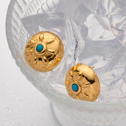 Gold Stainless Steel Turquoise Stud Earrings