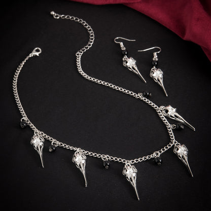 Halloween 2 Pcs Bird Skull Necklace & Earrings Set