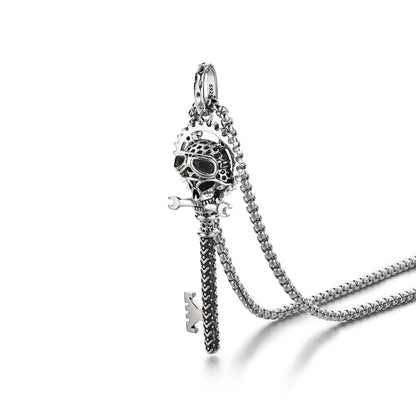 Sterling Silver Vintage Skull Key Pendants Necklace