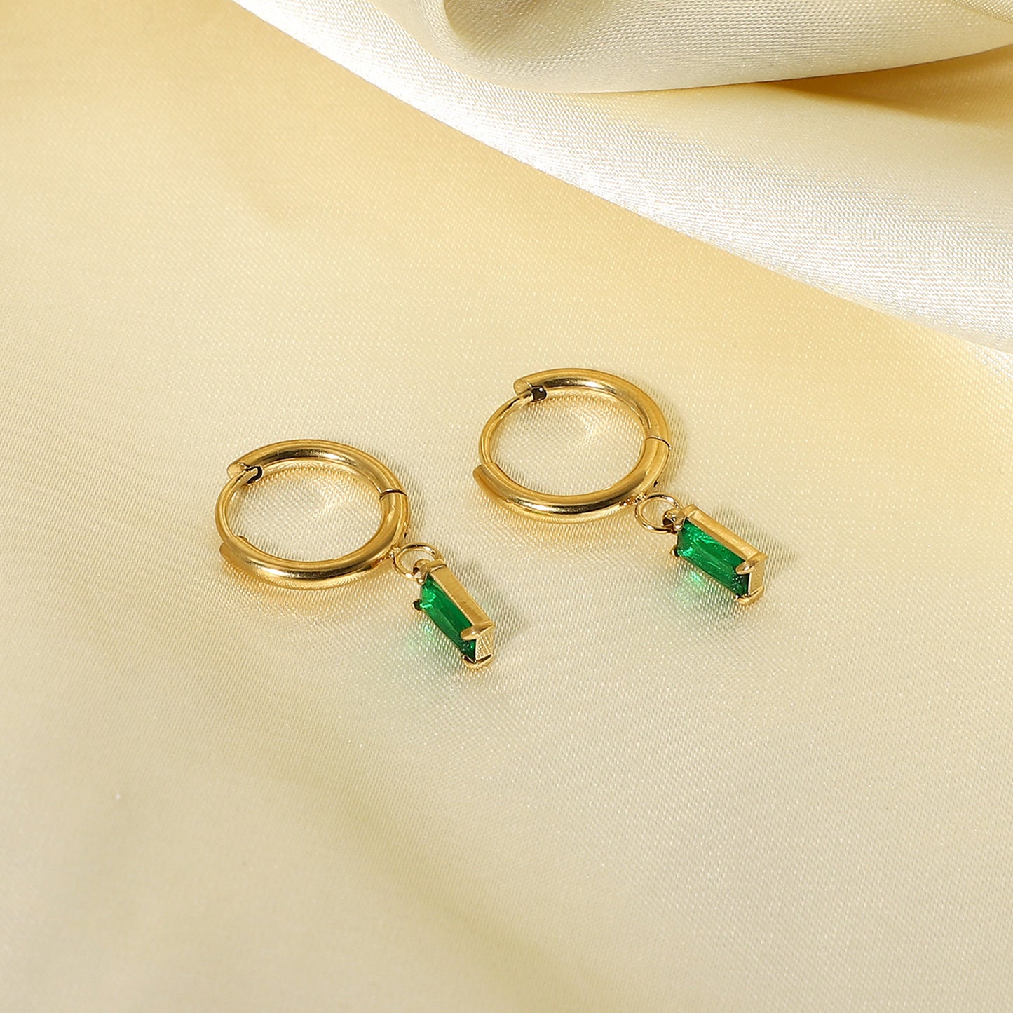 Stainless Steel Plain Hoop Green and Red Earrings