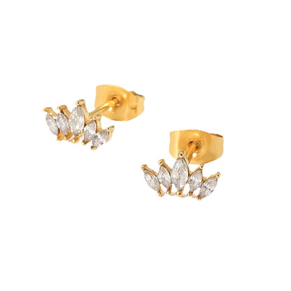 Stainless Steel Inlaid White Zircon Earrings with Opposite Sides