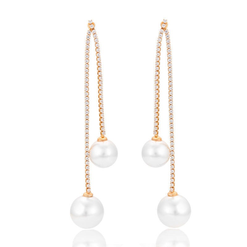 Long Tassel Imitation Pearl Earrings
