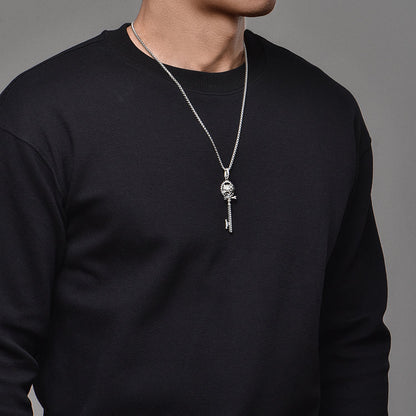 Sterling Silver Vintage Skull Key Pendants Necklace
