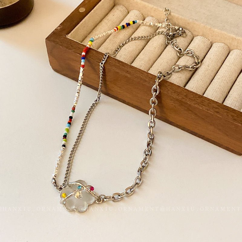 Titanium Steel Diamond Mosaic Flower Necklace