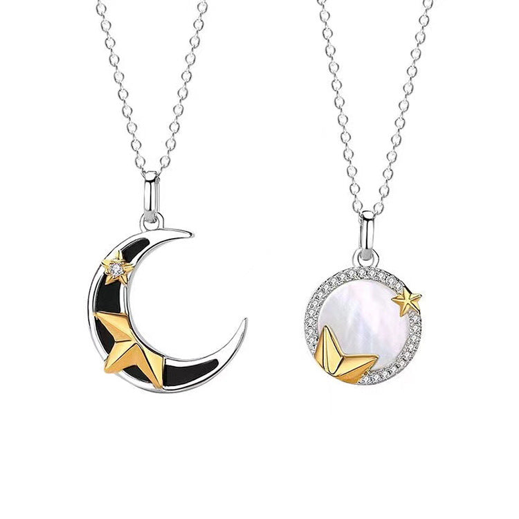 Reaching For The Stars And The Moon Couple Necklace