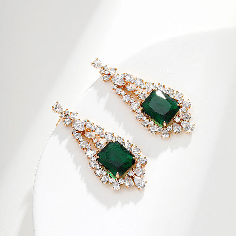 Imitation Emerald Micro-encrusted Zirconium Earrings