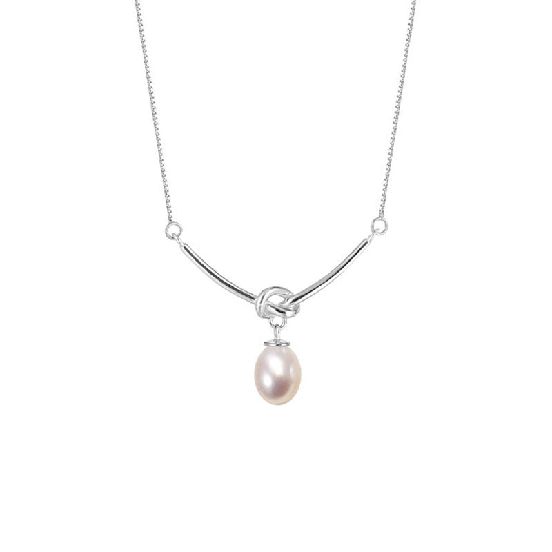 S925 Sterling Silver Knot Freshwater Pearl Necklace