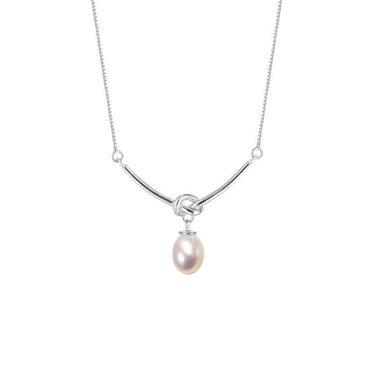 S925 Sterling Silver Knot Freshwater Pearl Necklace