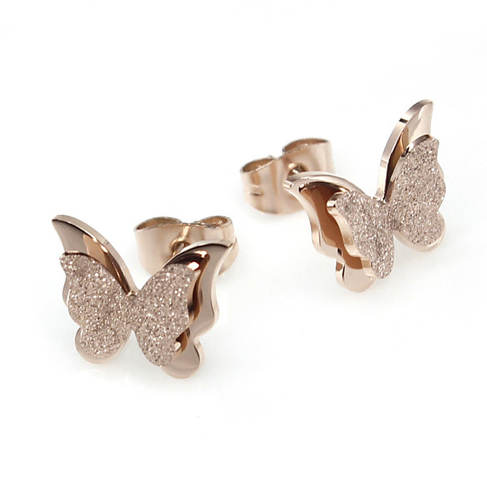 Frosted Titanium Steel Butterfly Stud Earrings
