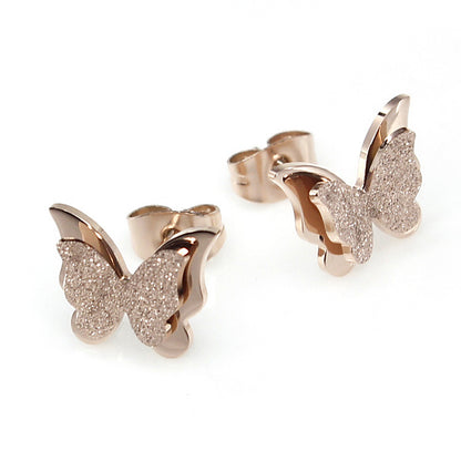 Frosted Titanium Steel Butterfly Stud Earrings