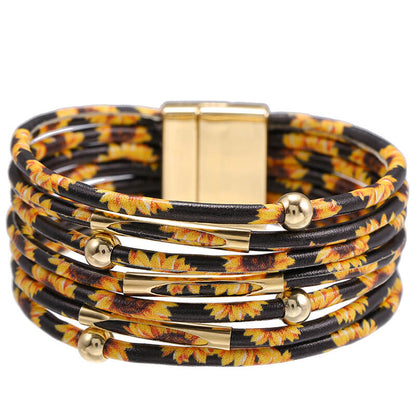 Alloy Leopard Print Magnet Buckle Leather Strap Bracelet