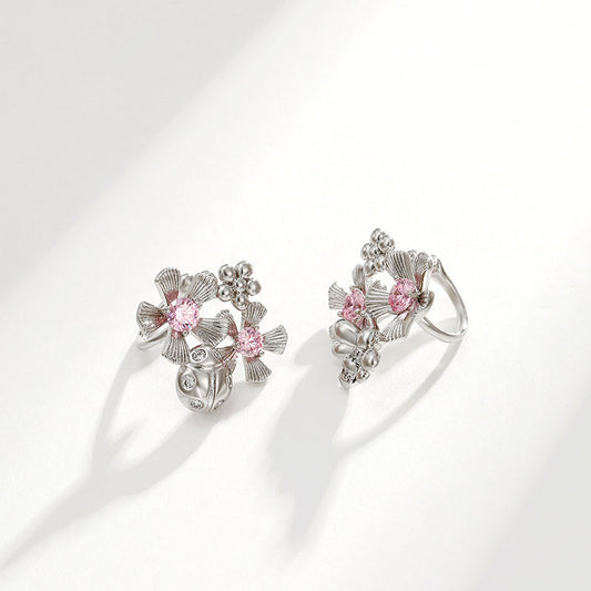 Daisy Ladybug Flower Pierced Ear Clip for Women