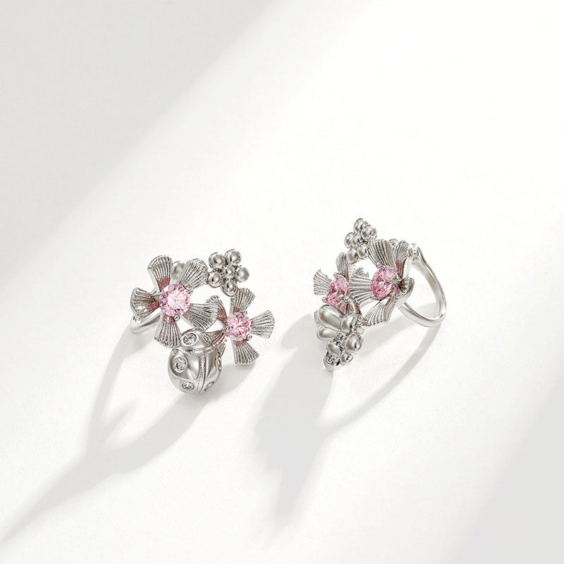 Daisy Ladybug Flower Pierced Ear Clip for Women