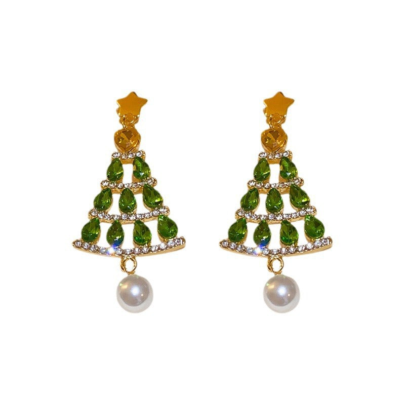 Fashionable Five-pointed Pearl Christmas Tree Earrings