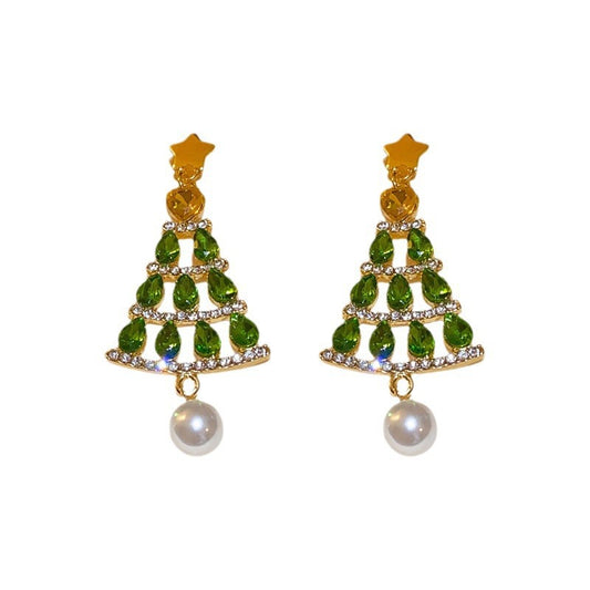 Fashionable Five-pointed Pearl Christmas Tree Earrings