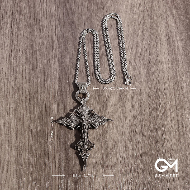 Vintage Goth Crucified Skull Cross Pendant Necklace