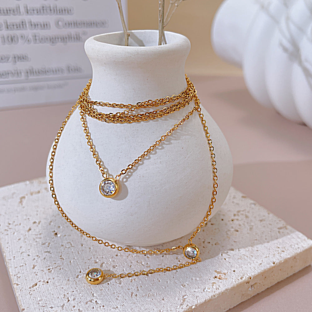 White Zircon Titanium Steel Necklace