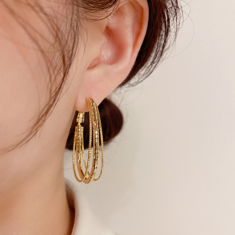 Elliptical Metal Geometric Triple Layer Exaggerated Earrings