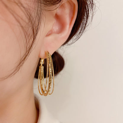 Elliptical Metal Geometric Triple Layer Exaggerated Earrings