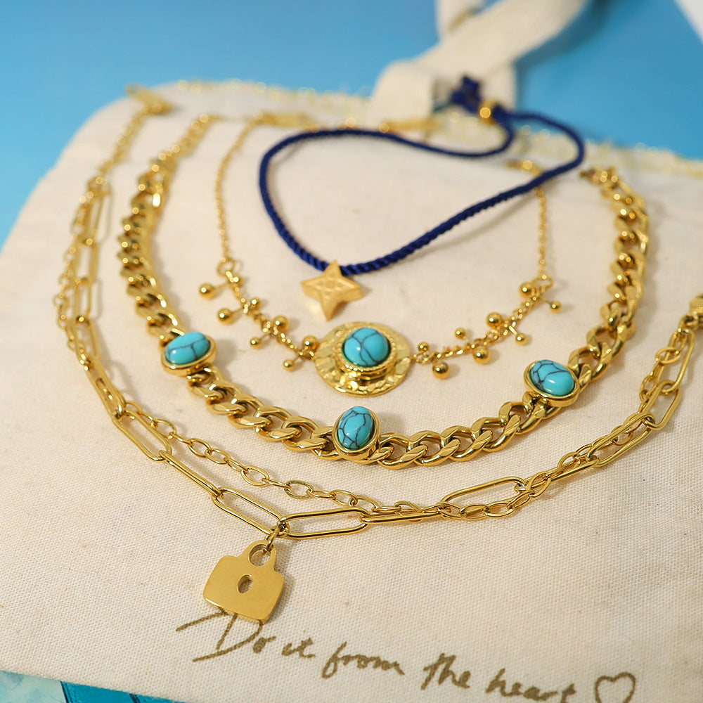 Bohemia Hammer Texture Turquoise Pendant Bracelet