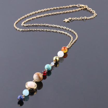 Eight Planets Gold-plated Necklace Long Pendant