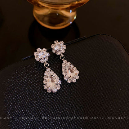 Silver Needle Zircon Water Drop Geometric Earrings