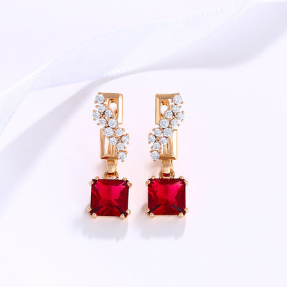 Simple Square Red Zirconium Earrings