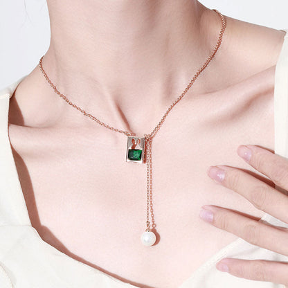 Geometric Square Rabbit Ears Necklace