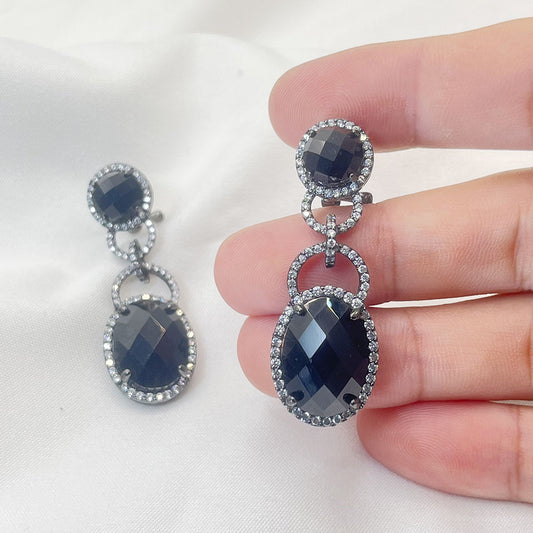 Double Black Zircon Hoop Earrings