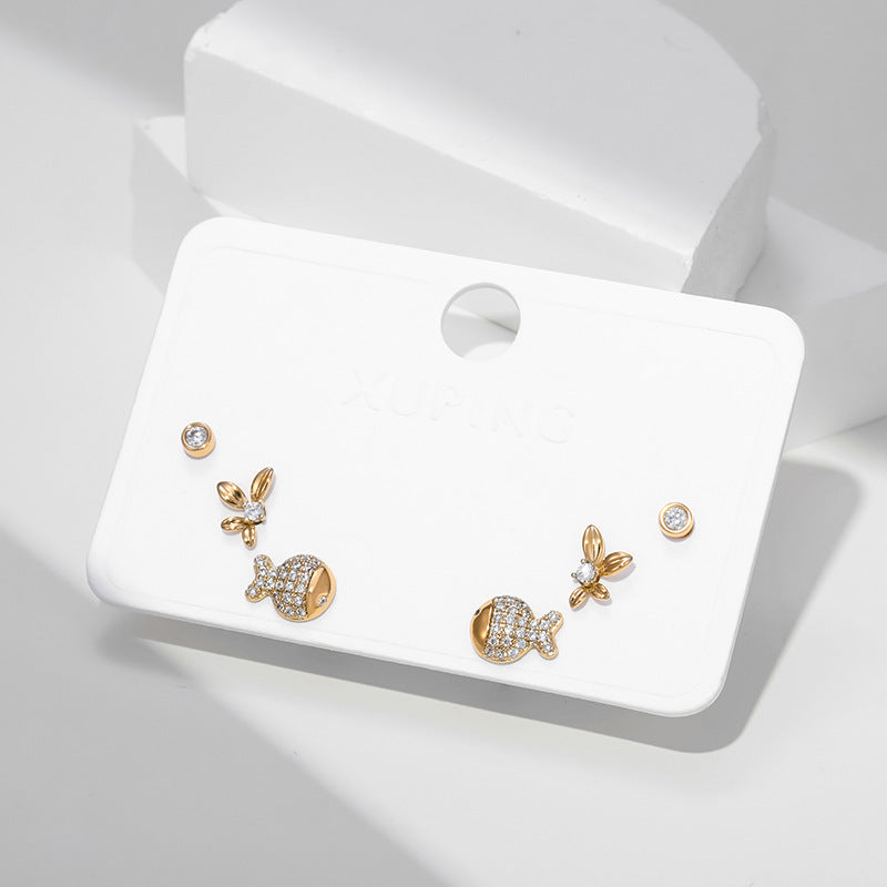 Three Pairs of Retro Style Small Fresh Earrings