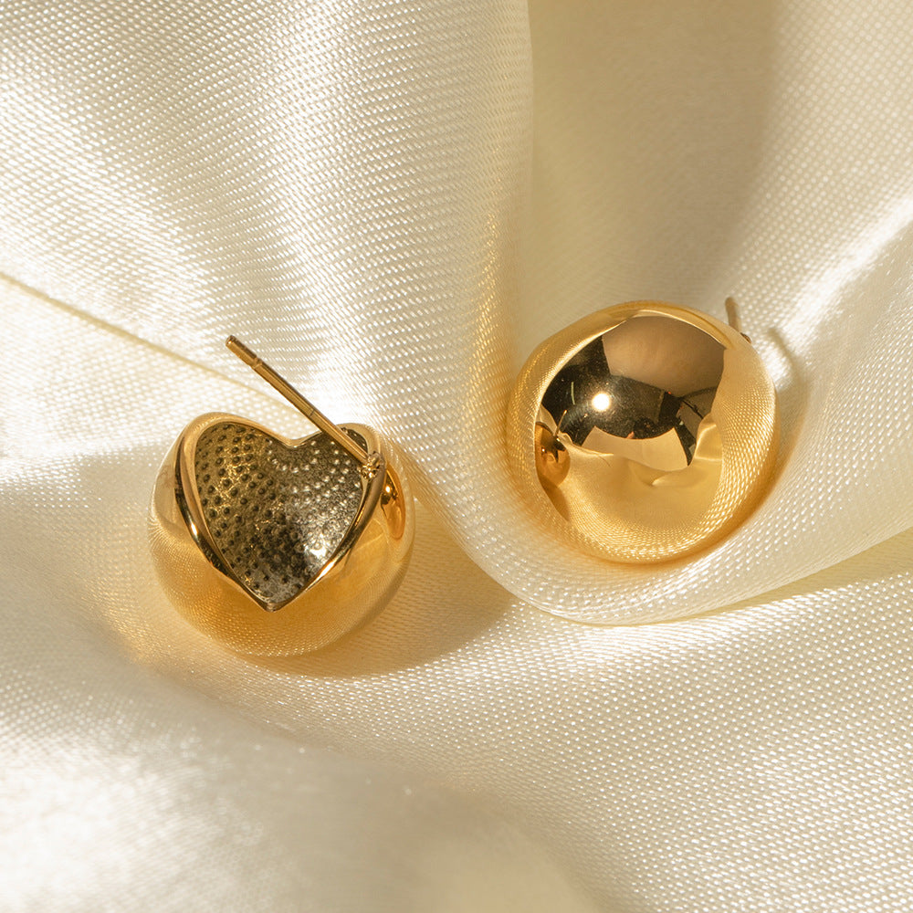 Gold Stainless Steel Spherical Earrings