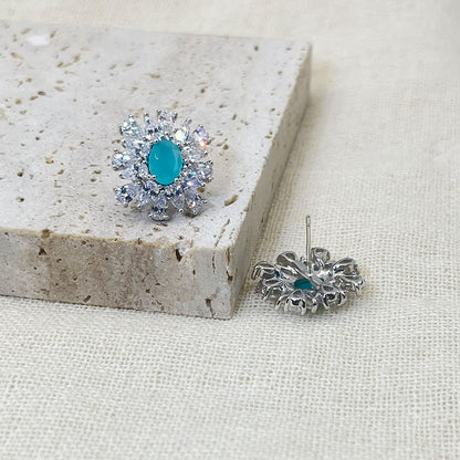 Snowflake Inlaid Light Blue Zircon Stud Earrings